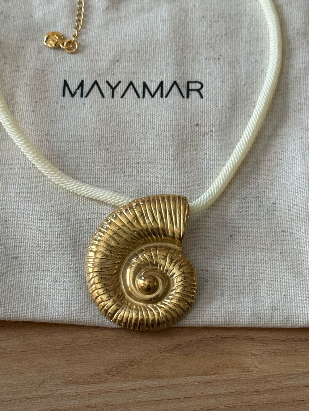 New mayamar Gold Nautilus Pendant Necklace in Cream Cord - Picture 2 of 3